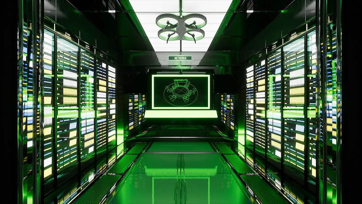 Nøtel (Network), 2016 – ongoing multimedia installation, HD video, open world video game, and VR experience dimensions variable © Lawrence Lek. Courtesy the Artist and Sadie Coles HQ, London