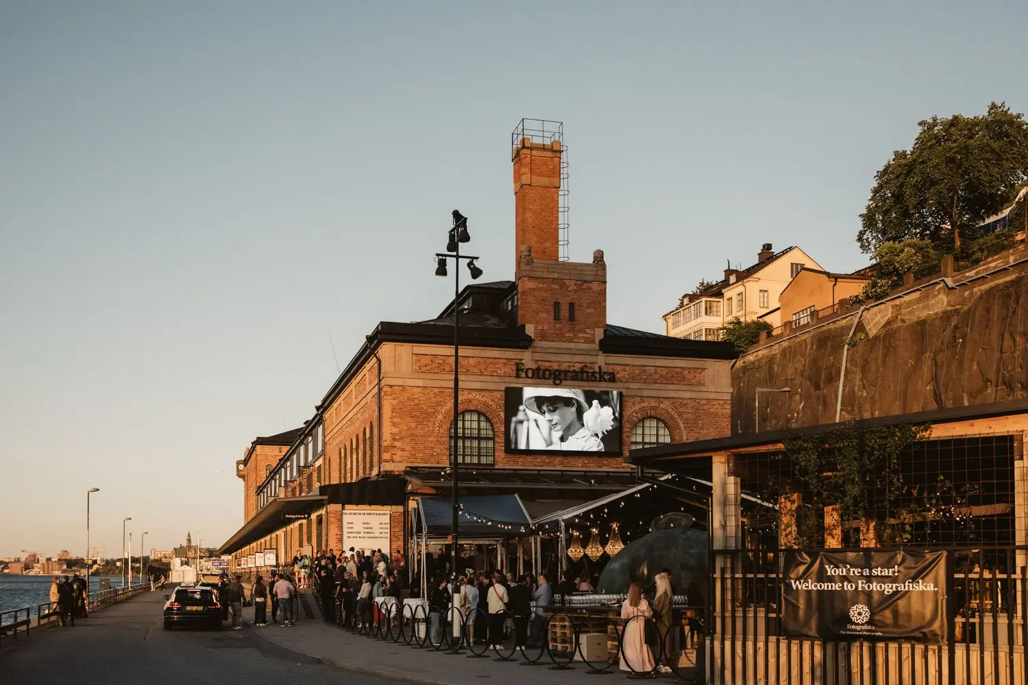 Exterior of Fotografiska Museum Stockholm at sunset